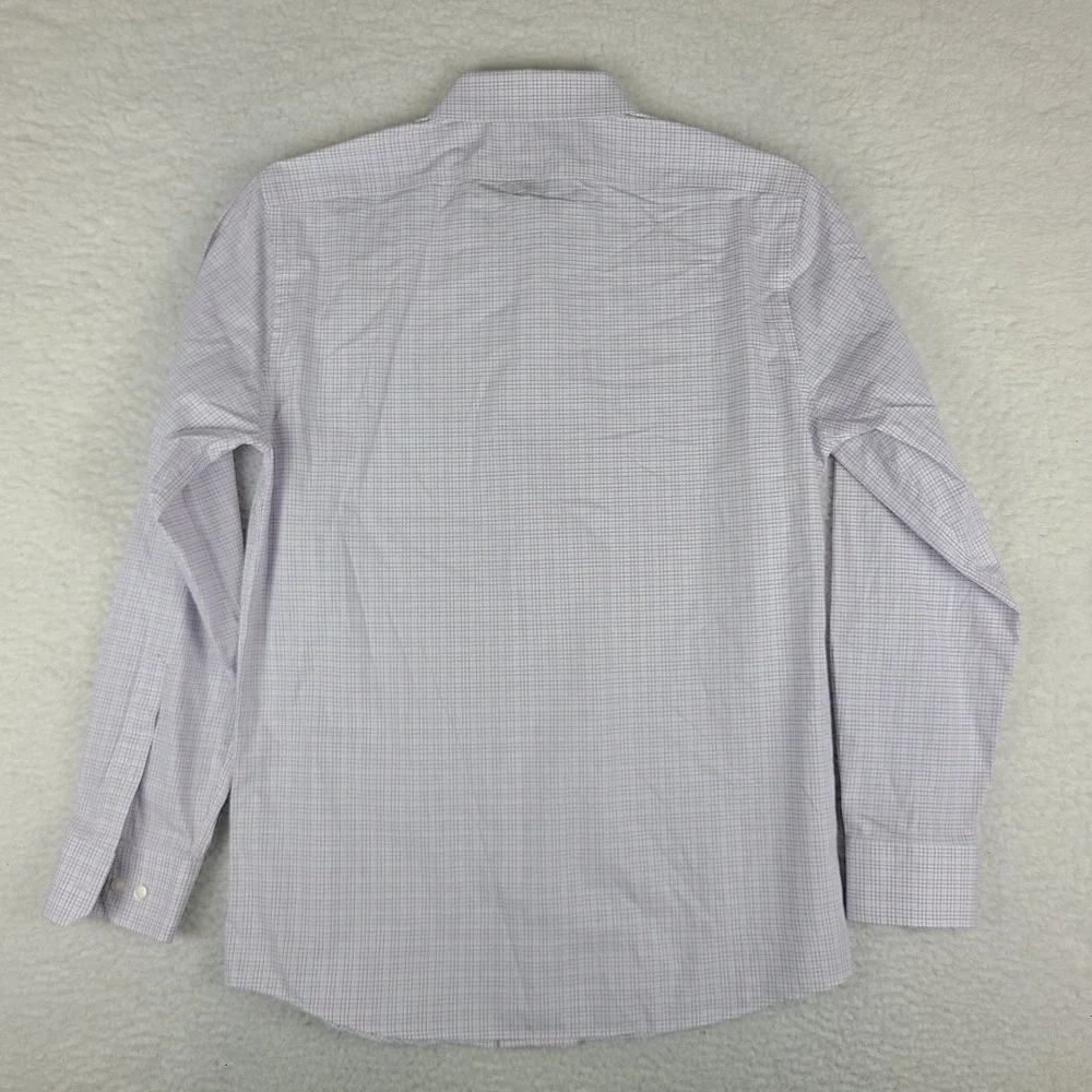 Banana Republic Dress Shirt Mens Medium Purple Pink Check Wrinkle Resistant Slim